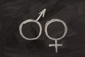 Gender symbols drawn on chalkboard