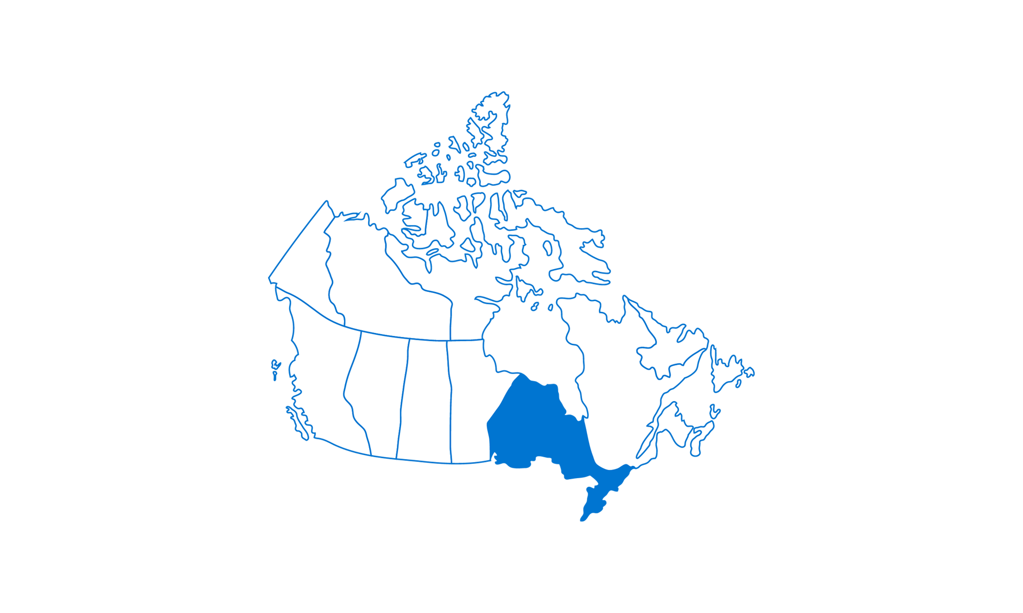 Ontario map of canada with ontario filled in